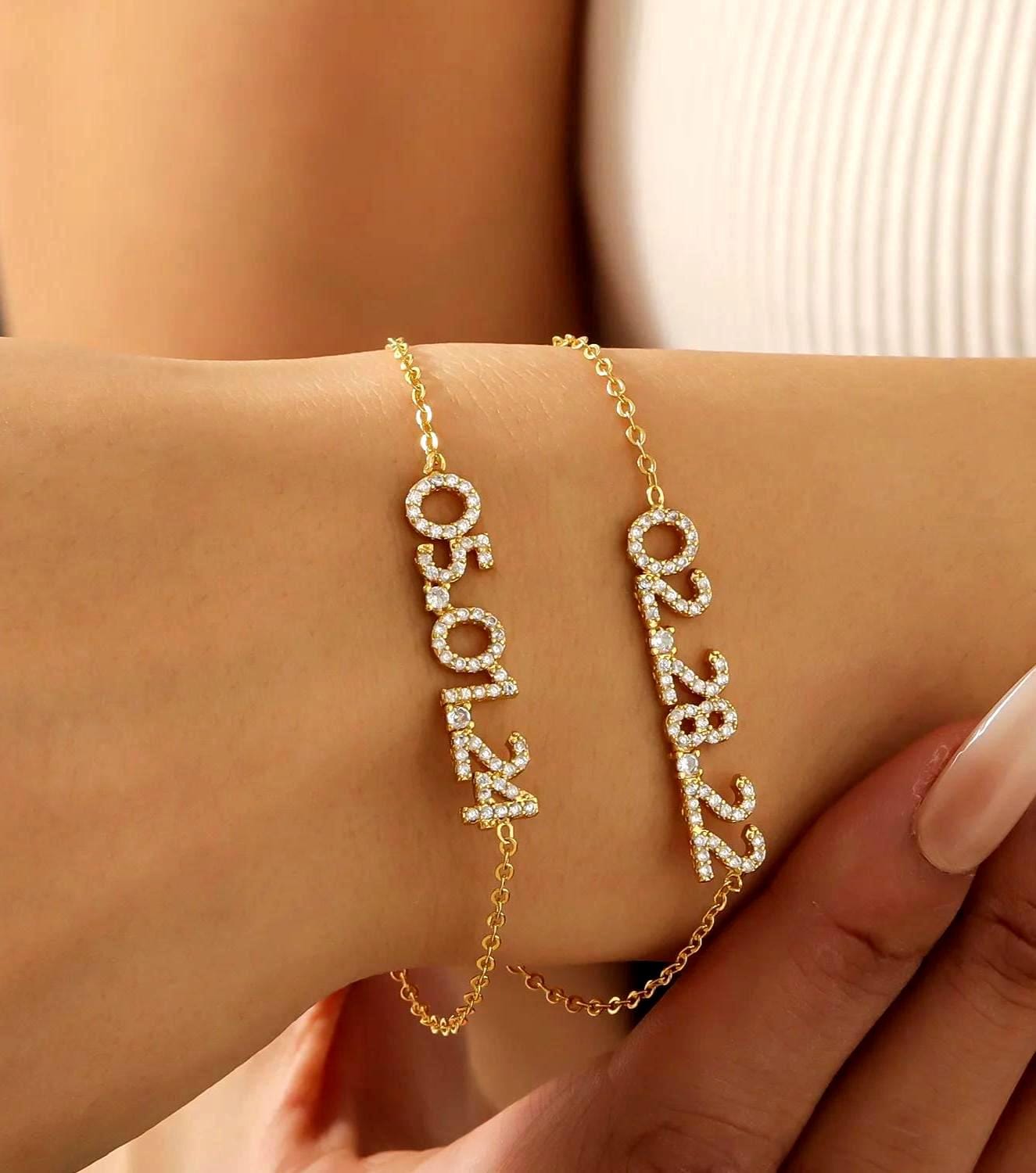 Custom Bracelet: Date Bracelet with Cubic Zirconia Accents