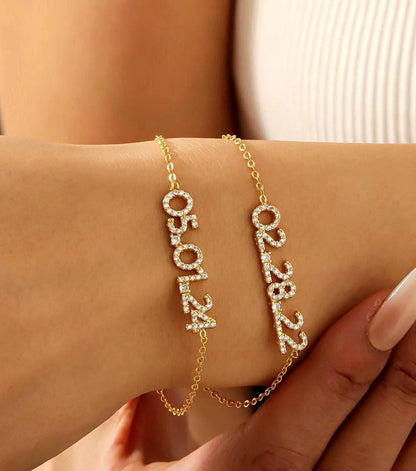 Custom Bracelet: Date Bracelet with Cubic Zirconia Accents