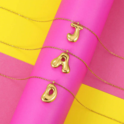 Bubble Letter Necklace: Waterproof and Tarnish Free Jewelry in Silver or Gold