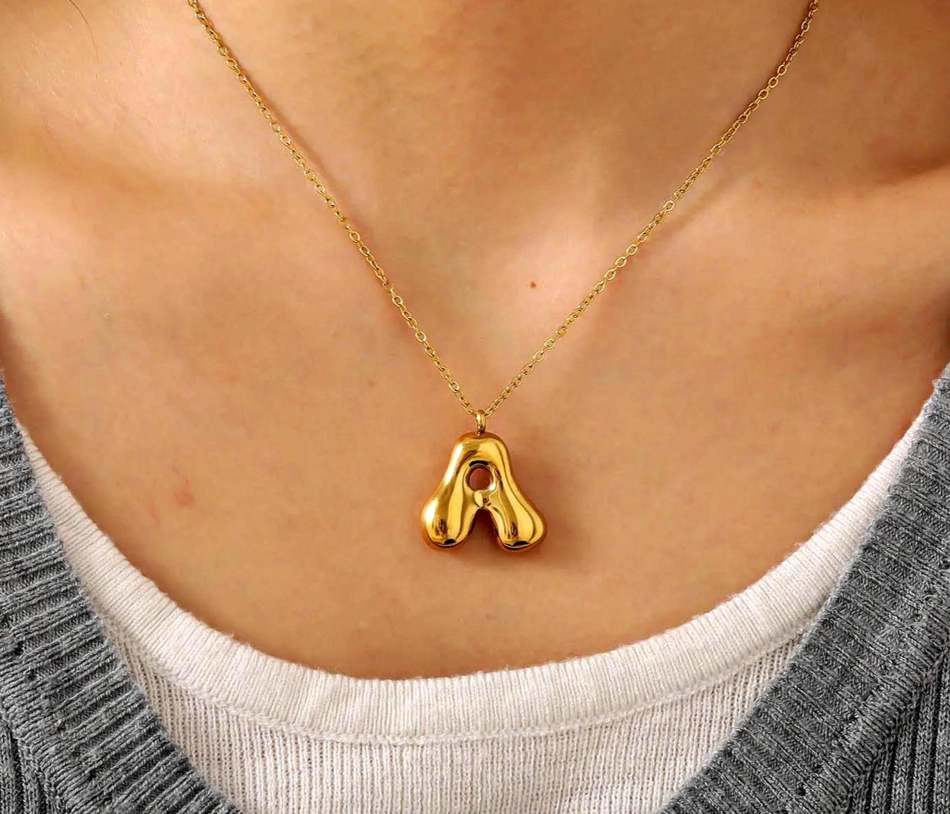 Bubble Letter Necklace: Waterproof and Tarnish Free Jewelry in Silver or Gold