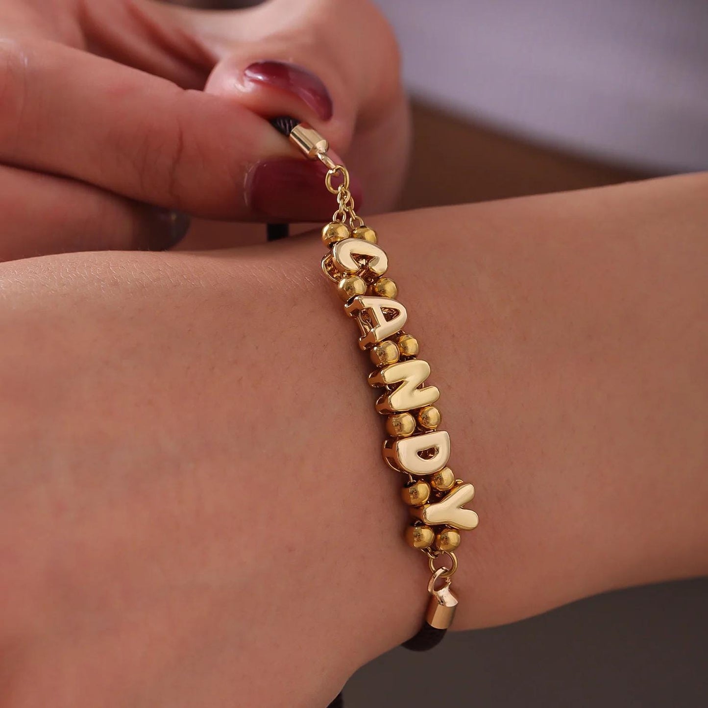 Personalized Rope Bracelet: Custom Name Jewelry, Bubble Letter Bracelet