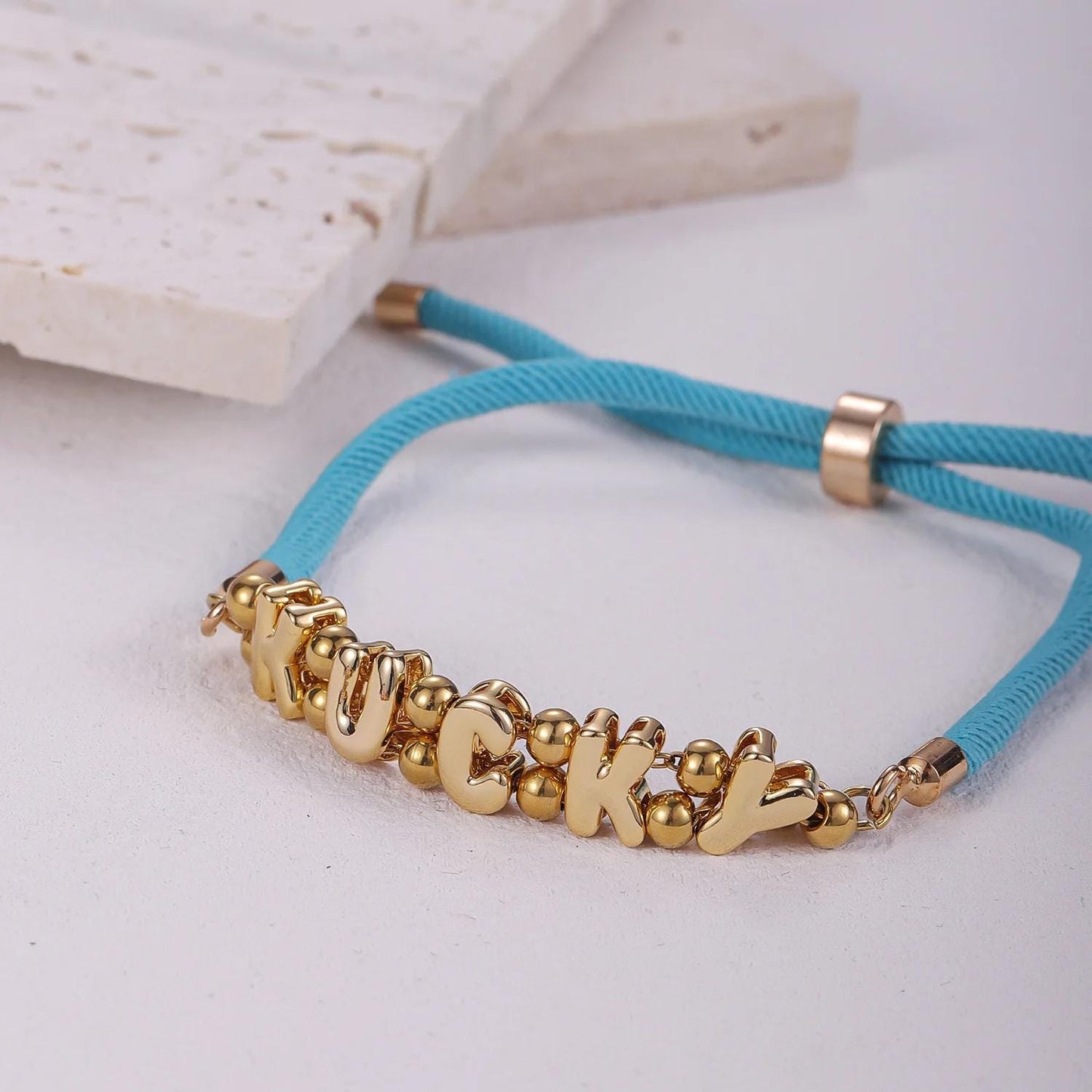 Personalized Rope Bracelet: Custom Name Jewelry, Bubble Letter Bracelet