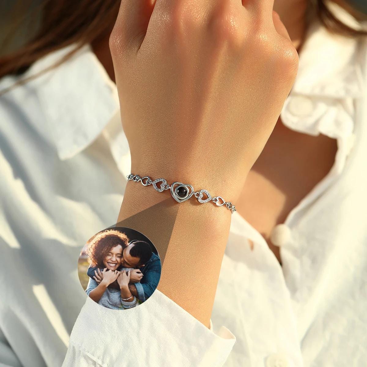 Custom Photo Projection Bracelet: 925 Sterling Silver, Memorial Jewelry
