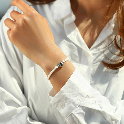Photo Projection Rope Bracelet, Heart Charm Picture Jewelry, Adjustable Gift for Her