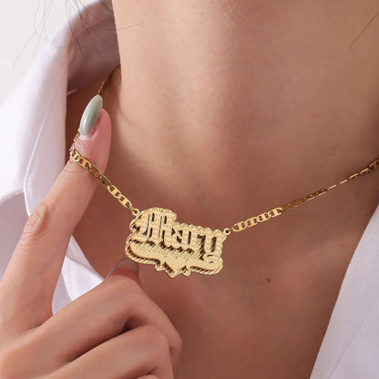 Double Plated Name Necklace: 18K Gold or Silver Figaro Chain