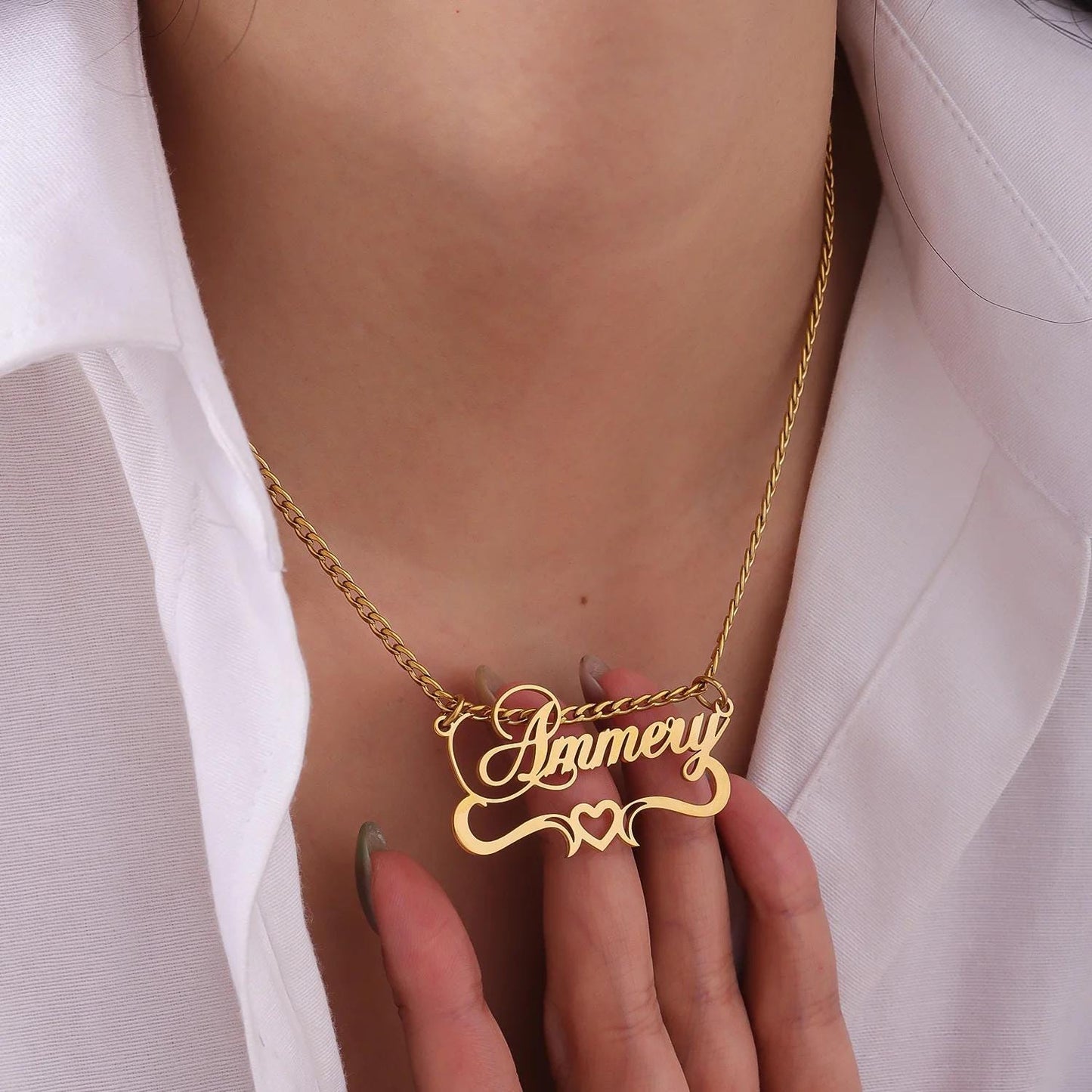 Personalized Name Necklace: Stainless Steel Jewelry Gift, Heart Pendant