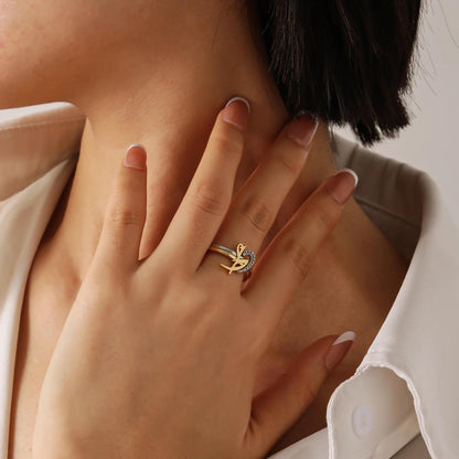 Arabic Initial Ring: 2 Intertwined Rings, Stainless Steel Silver and Gold