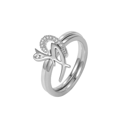 Arabic Initial Ring: 2 Intertwined Rings, Stainless Steel Silver and Gold