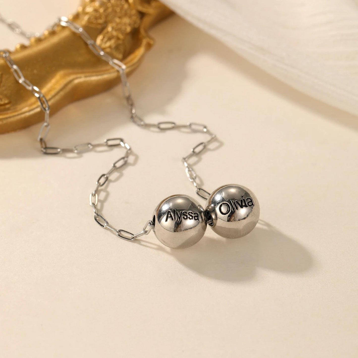 Engraved Name Bead Necklace: Personalized Family Jewelry Gift