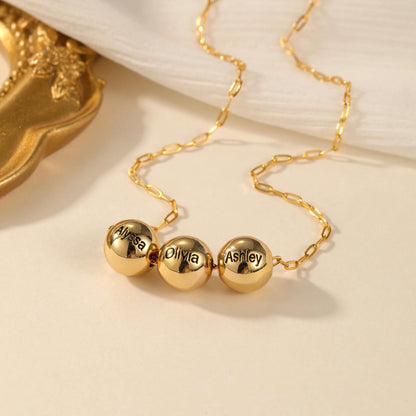 Engraved Name Bead Necklace: Personalized Family Jewelry Gift