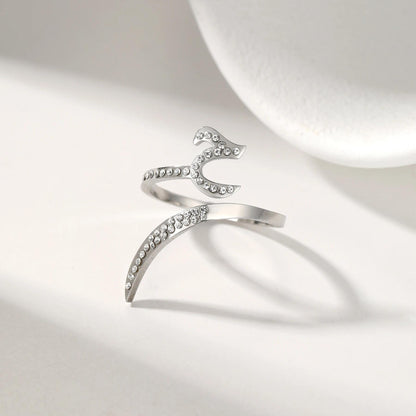 Personalized Arabic Calligraphy Ring: Adjustable Stainless Steel, Crystal Accents