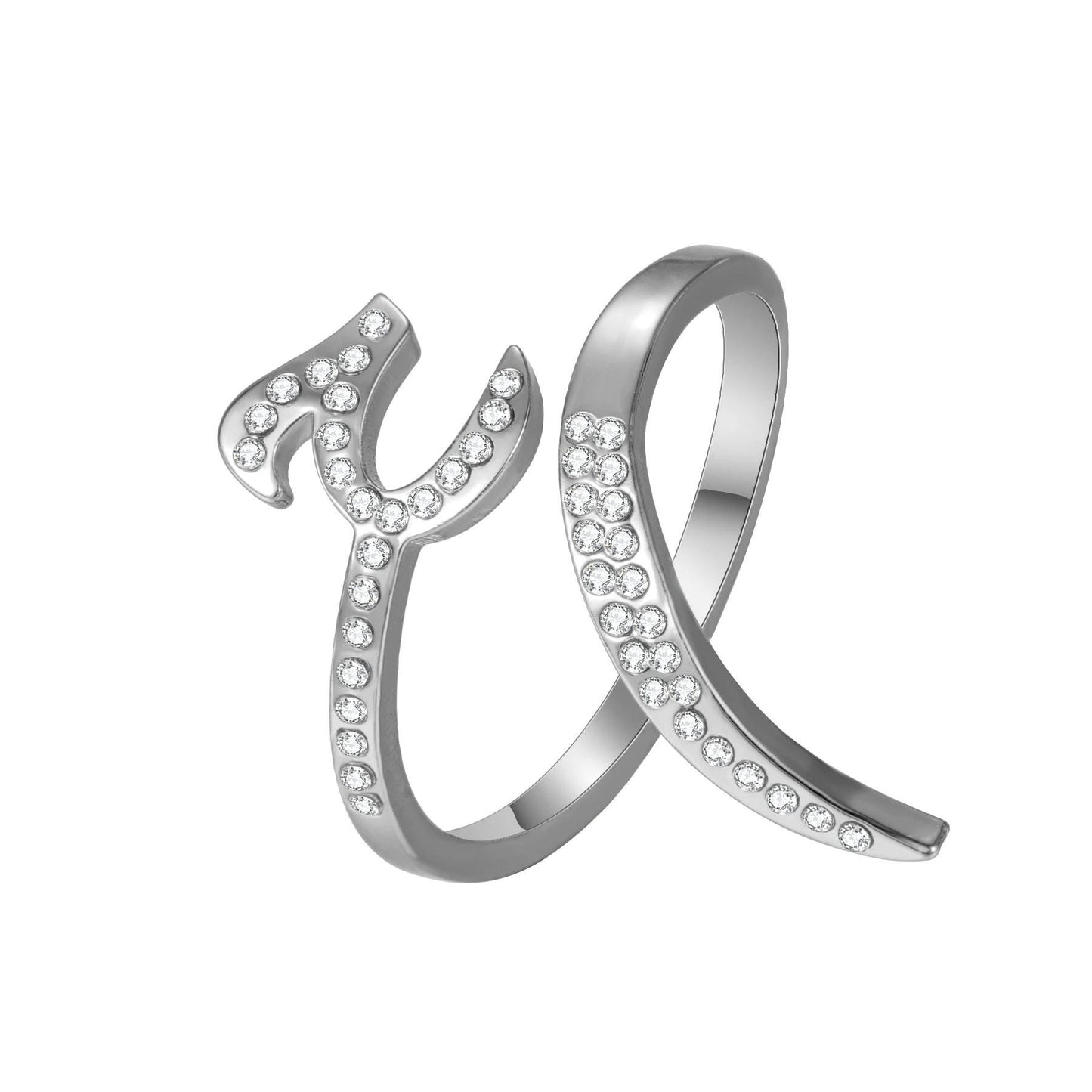 Personalized Arabic Calligraphy Ring: Adjustable Stainless Steel, Crystal Accents