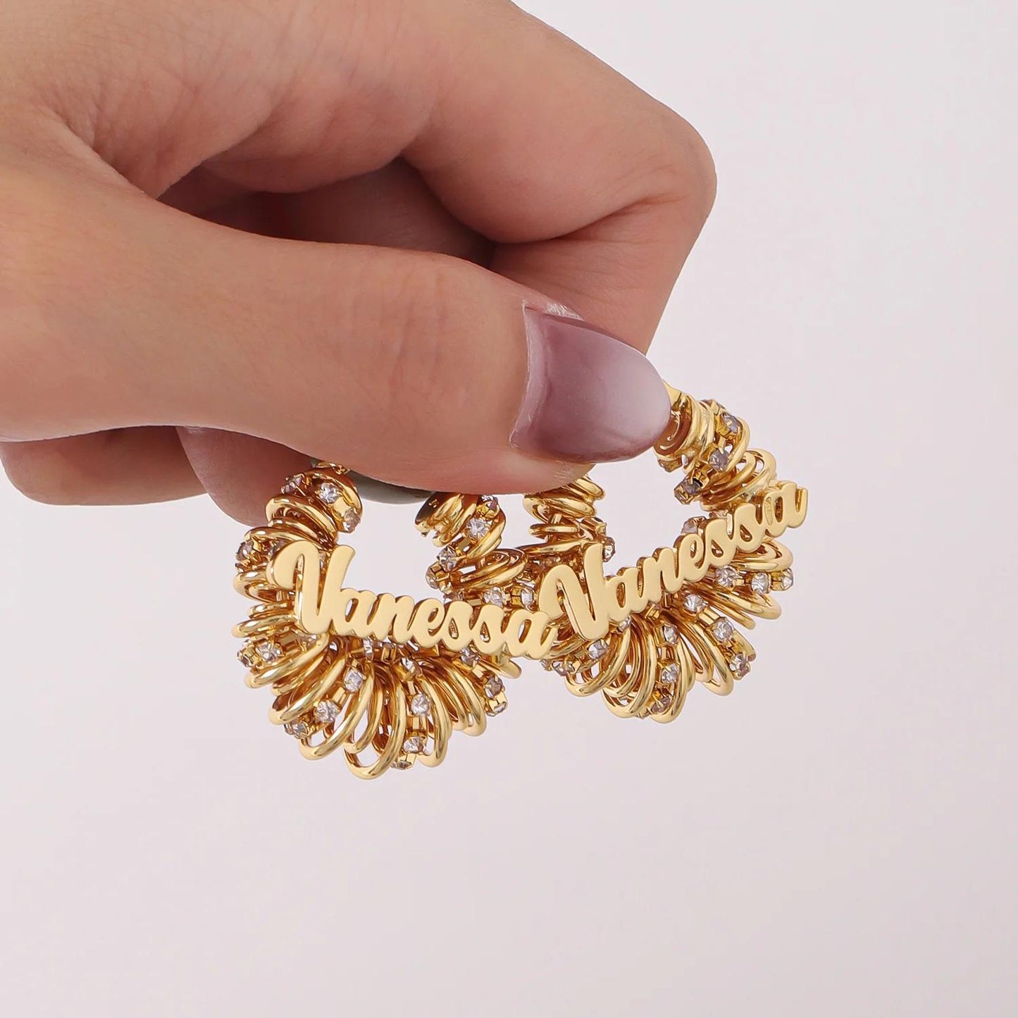 Custom Name Hoop Earrings: Gold CZ Personalized Statement Hoops