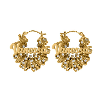 Custom Name Hoop Earrings: Gold CZ Personalized Statement Hoops