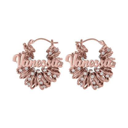 Custom Name Hoop Earrings: Gold CZ Personalized Statement Hoops
