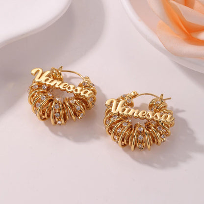 Custom Name Hoop Earrings: Gold CZ Personalized Statement Hoops