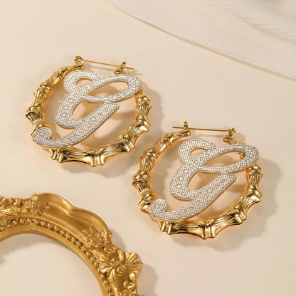 Initial Earrings: Gold Bamboo Hoops, Personalized Jewelry Gift, Waterproof Jewelry