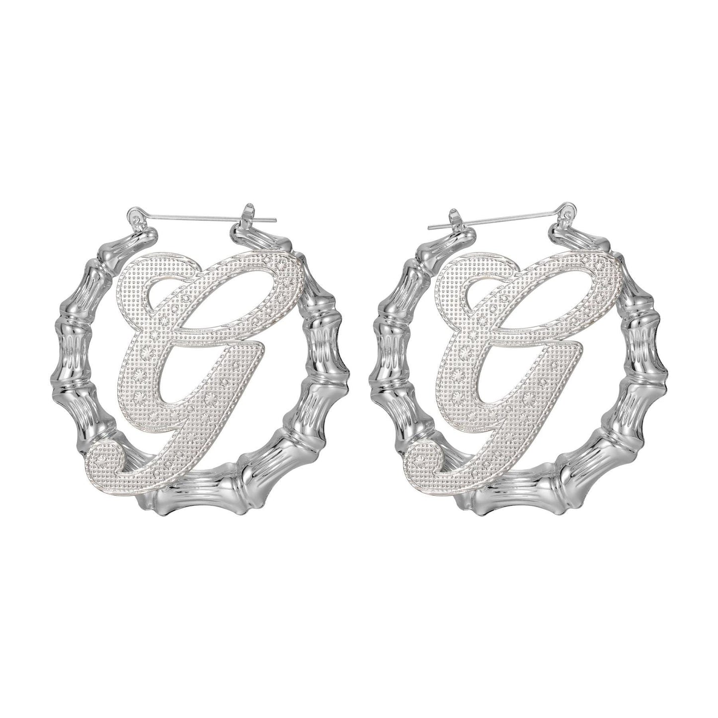 Initial Earrings: Gold Bamboo Hoops, Personalized Jewelry Gift, Waterproof Jewelry