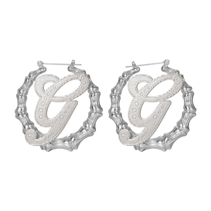 Initial Earrings: Gold Bamboo Hoops, Personalized Jewelry Gift, Waterproof Jewelry