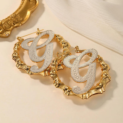 Initial Earrings: Gold Bamboo Hoops, Personalized Jewelry Gift, Waterproof Jewelry