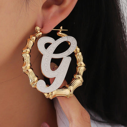 Bamboo Hoop Earrings: Initial Earrings, Gold Name Hoops, Statement Jewelry Gift