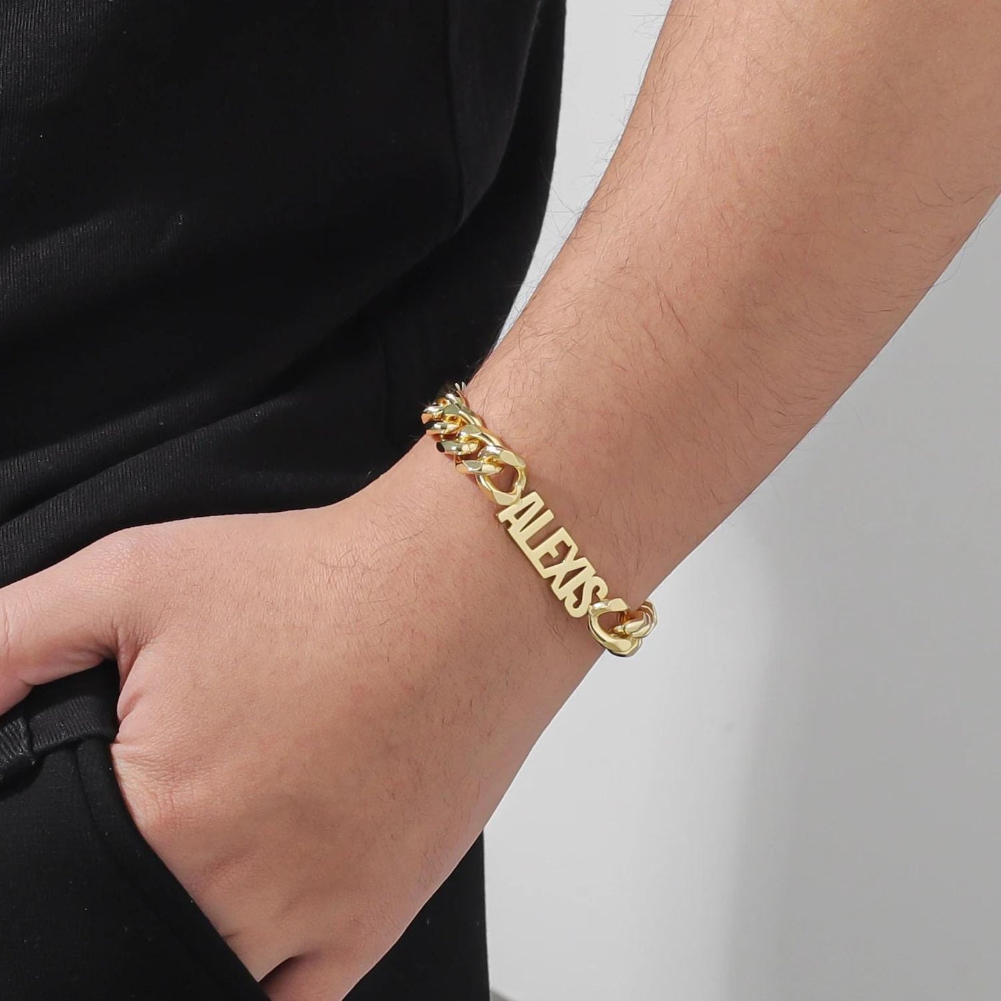 Custom Name Cuban Link Bracelet: Gold or Silver Stainless Steel, Waterproof