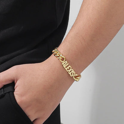 Custom Name Cuban Link Bracelet: Gold or Silver Stainless Steel, Waterproof