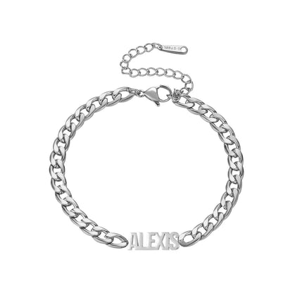 Custom Name Cuban Link Bracelet: Gold or Silver Stainless Steel, Waterproof