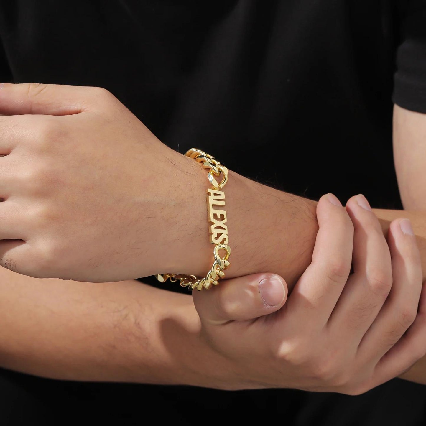 Custom Name Cuban Link Bracelet: Gold or Silver Stainless Steel, Waterproof