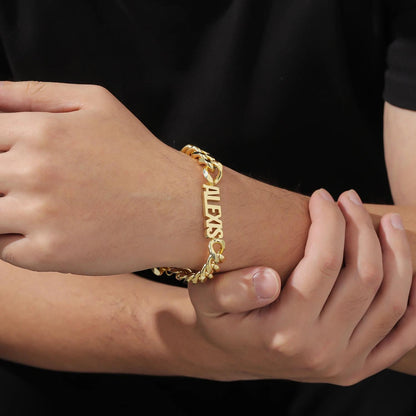 Custom Name Cuban Link Bracelet: Gold or Silver Stainless Steel, Waterproof