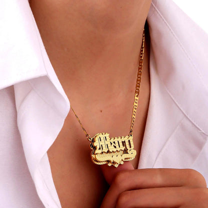 Double Plated Name Necklace: 18K Gold or Silver Figaro Chain