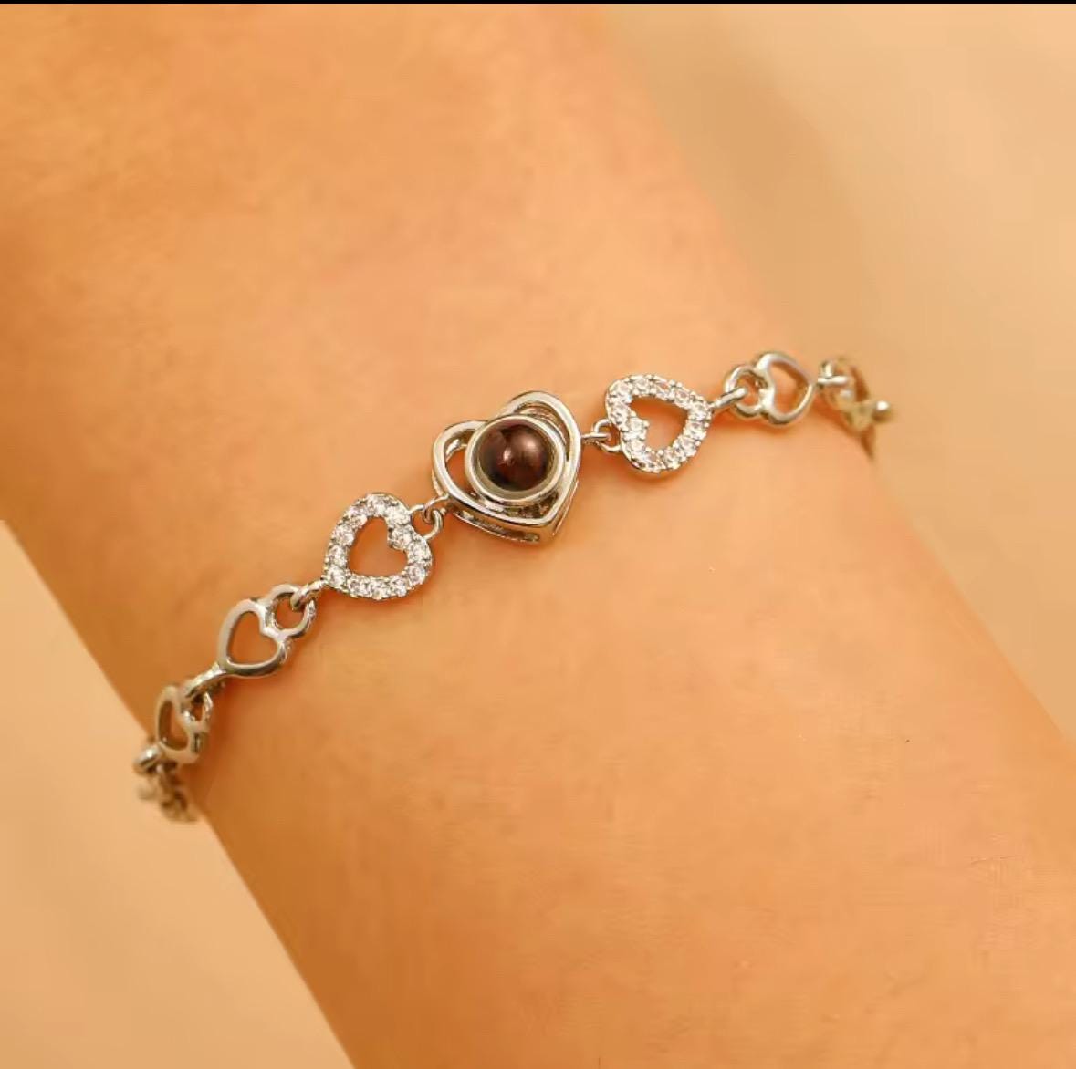 Custom Photo Projection Bracelet: 925 Sterling Silver, Memorial Jewelry