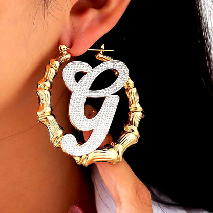 Initial Earrings: Gold Bamboo Hoops, Personalized Jewelry Gift, Waterproof Jewelry