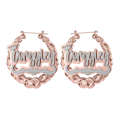 Custom XOXO Name Bamboo Hoop Earrings: Personalized Two-Tone Statement, Gold Silver or Rose Gold
