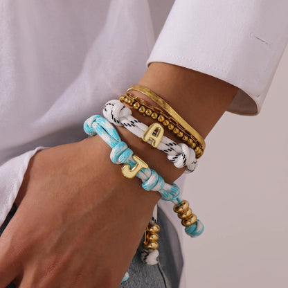 Personalized Bracelet: Bubble Letter Charm, 1-6 letters, Adjustable Rope Bracelet