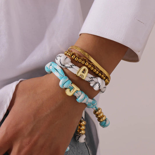 Personalized Bracelet: Bubble Letter Charm, 1-6 letters, Adjustable Rope Bracelet