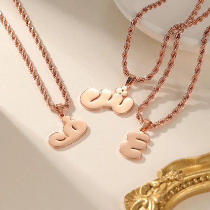 Custom Arabic Initial Necklace: Bubble Letter, Rope Chain