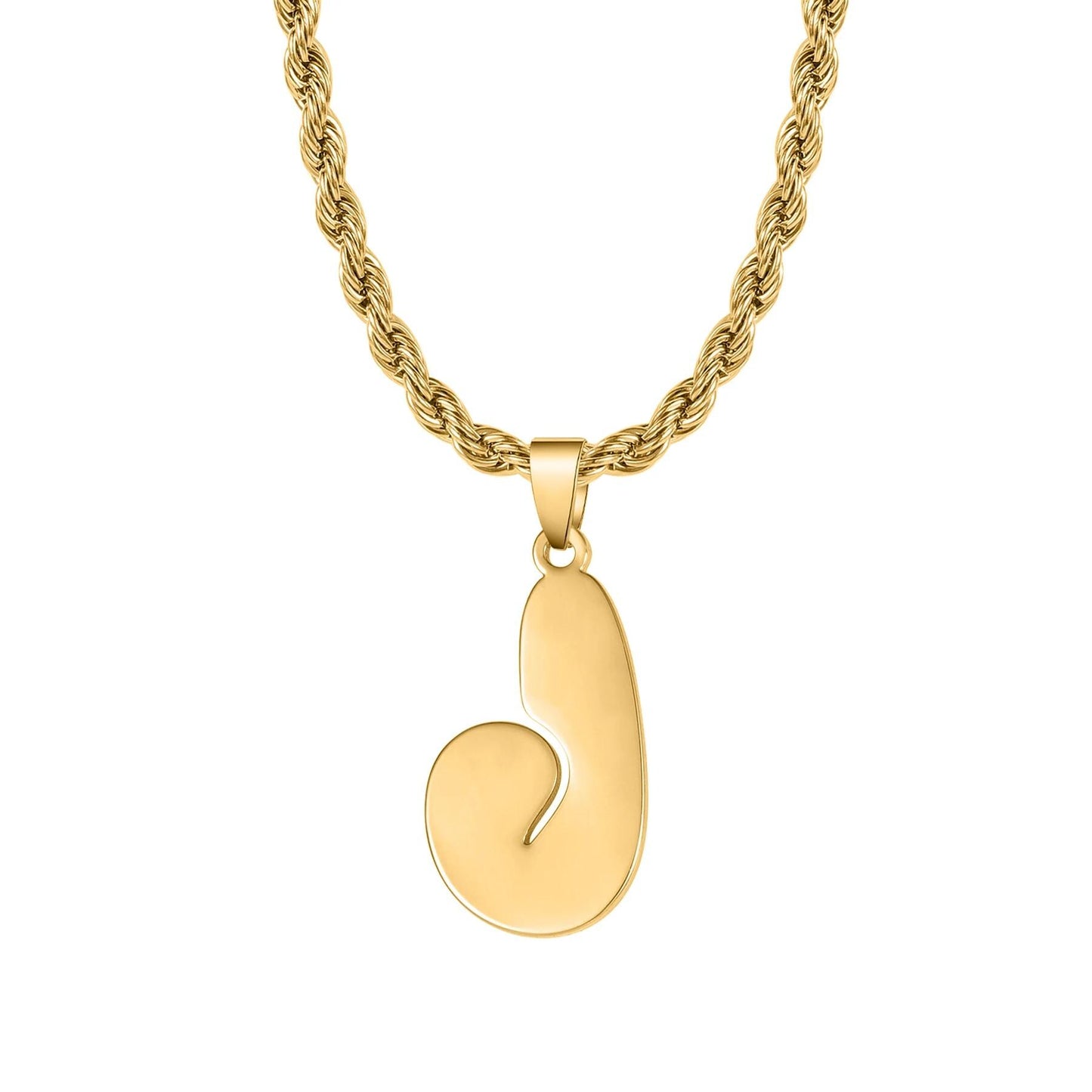 Custom Arabic Initial Necklace: Bubble Letter, Rope Chain