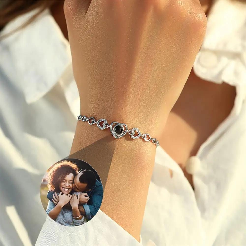 Custom Photo Projection Bracelet: 925 Sterling Silver, Memorial Jewelry