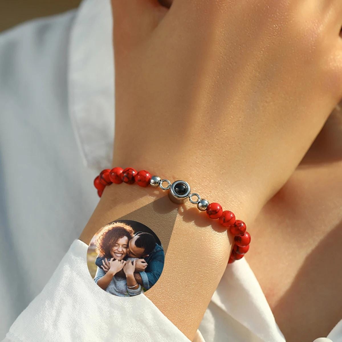 Photo Projection Bracelet: Natural Stones, Personalized Keepsake