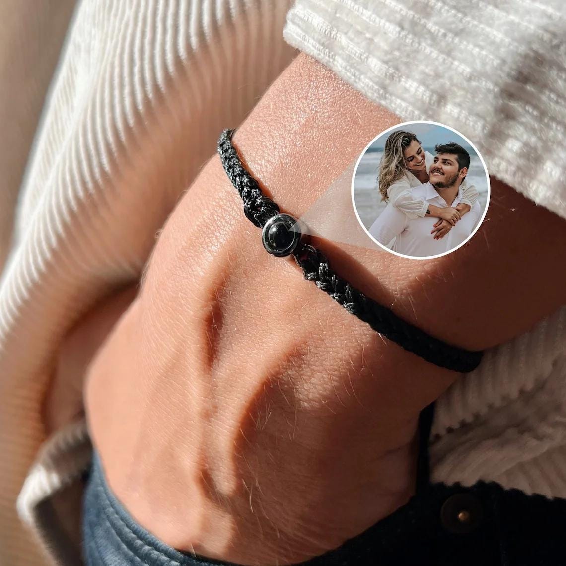 Custom Photo Projection Bracelet: Couples Matching Bracelets, Memorial Jewelry