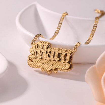 Double Plated Name Necklace: 18K Gold or Silver Figaro Chain