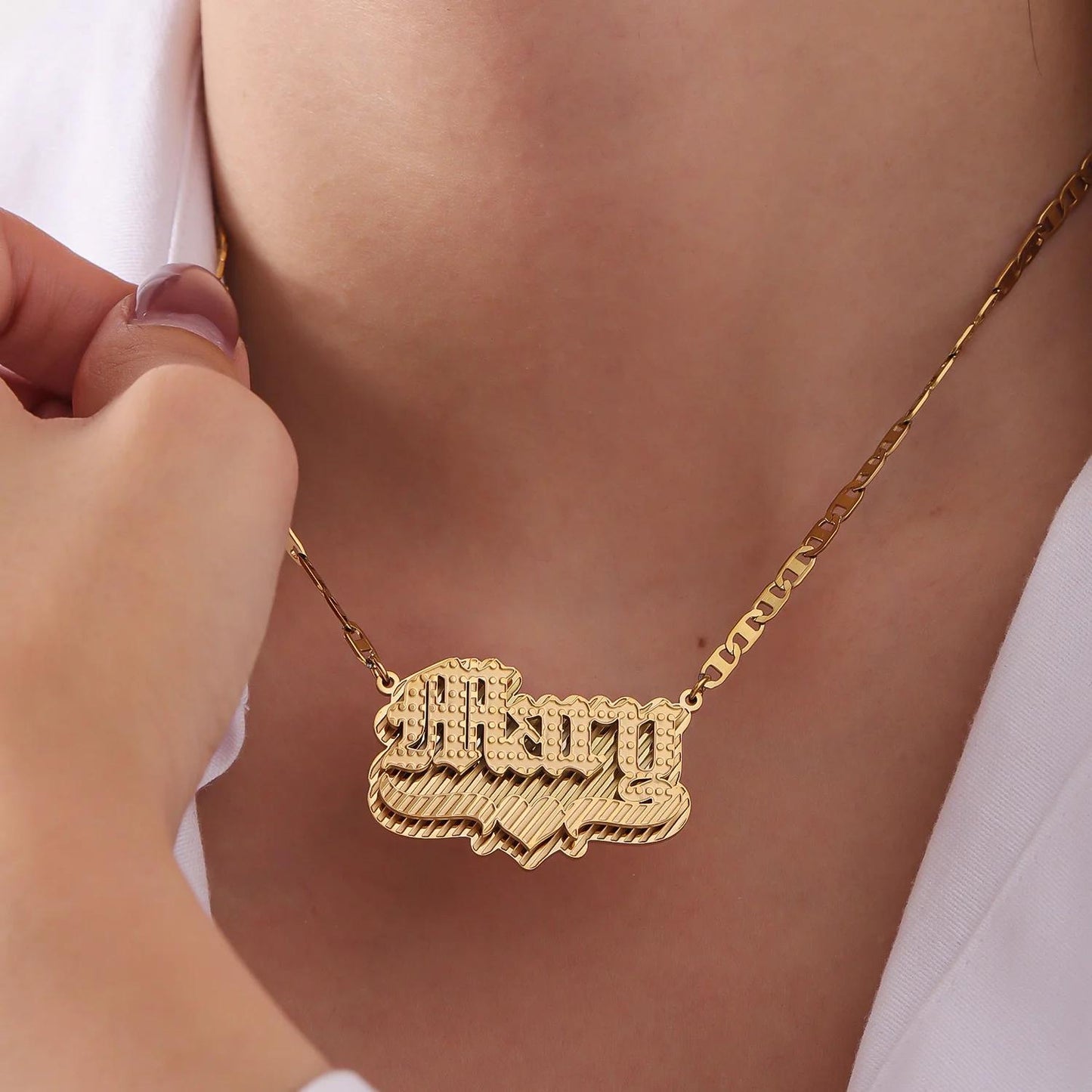 Double Plated Name Necklace: 18K Gold or Silver Figaro Chain