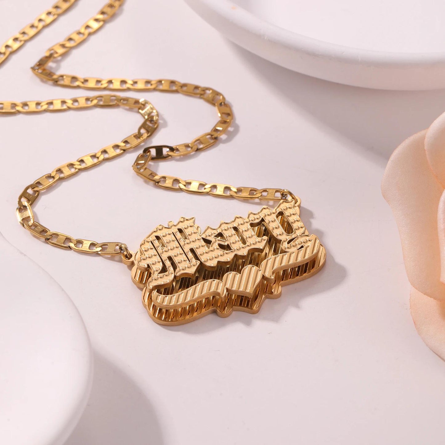 Double Plated Name Necklace: 18K Gold or Silver Figaro Chain