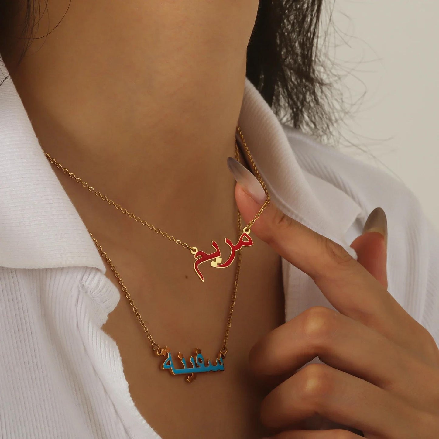 Arabic Name Necklace: Personalized Enamel Necklace, Waterproof Stainless Steel Jewelry