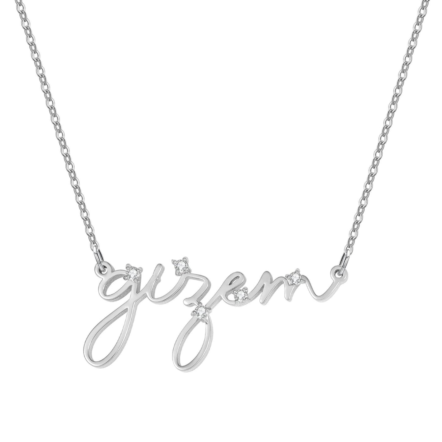 Handwriting Name Necklace Stainless Steel with CZ Accents, Gold Silver or Rose Gold Finish