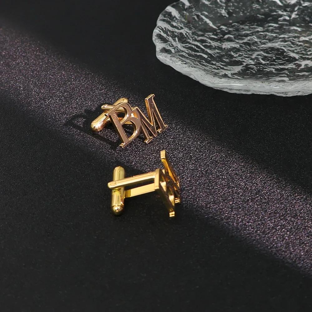 Custom Monogram Cufflinks: Gold or Silver Initial Cuff Links for Men Stainless Steel
