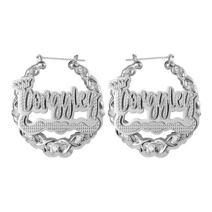 Custom XOXO Name Bamboo Hoop Earrings: Personalized Two-Tone Statement, Gold Silver or Rose Gold