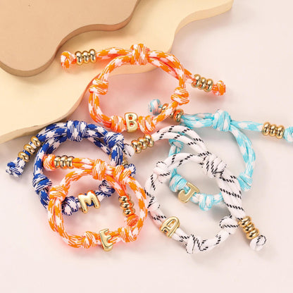Personalized Bracelet: Bubble Letter Charm, 1-6 letters, Adjustable Rope Bracelet