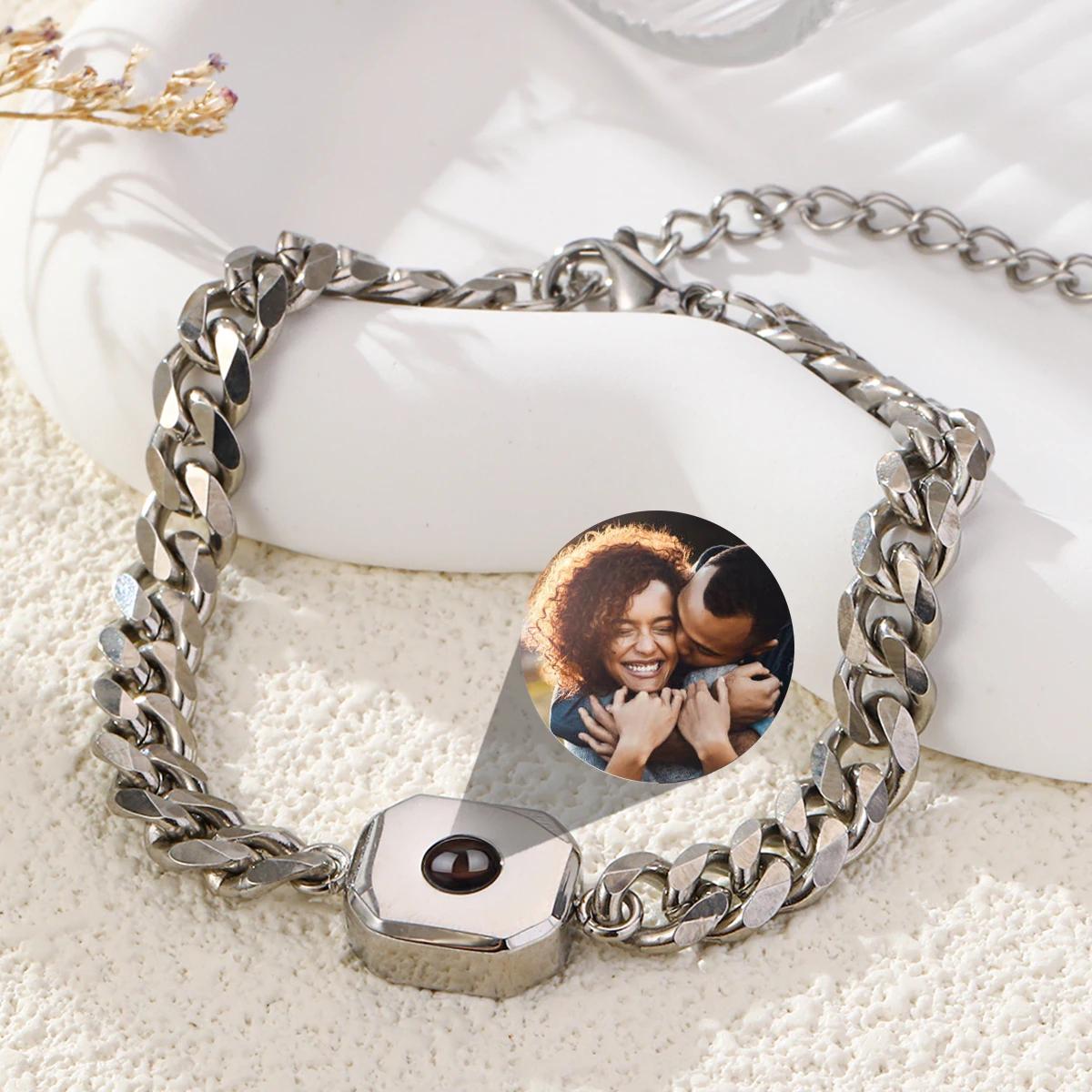 Photo Bracelet: Stainless Steel Photo Projection Jewelry for Him, Memorial Gift